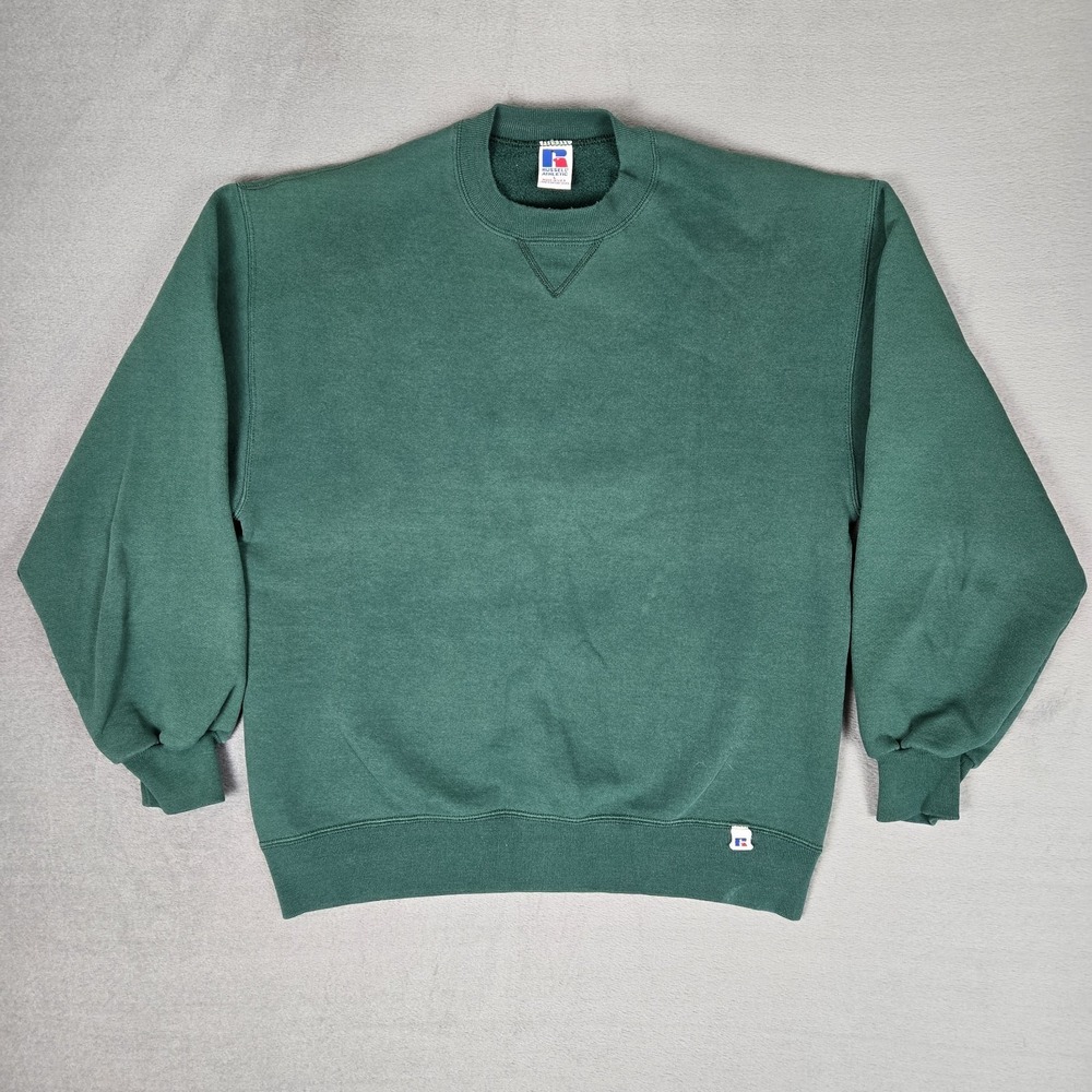 VTG Russell Athletic Sweatshirt Adult Large Pullover Blank USA Made 90s Green‎